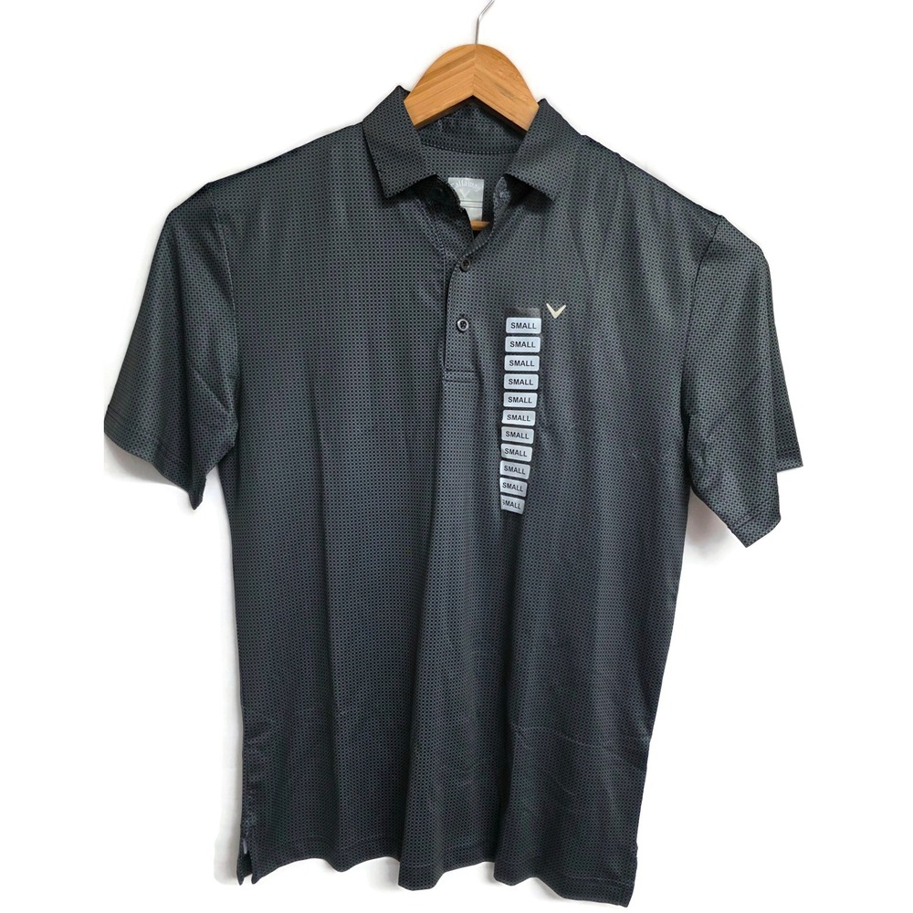 Callaway Opti-Dri Mens Small Gray Black Micro Check Golf Polo Shirt Short Sleeve
